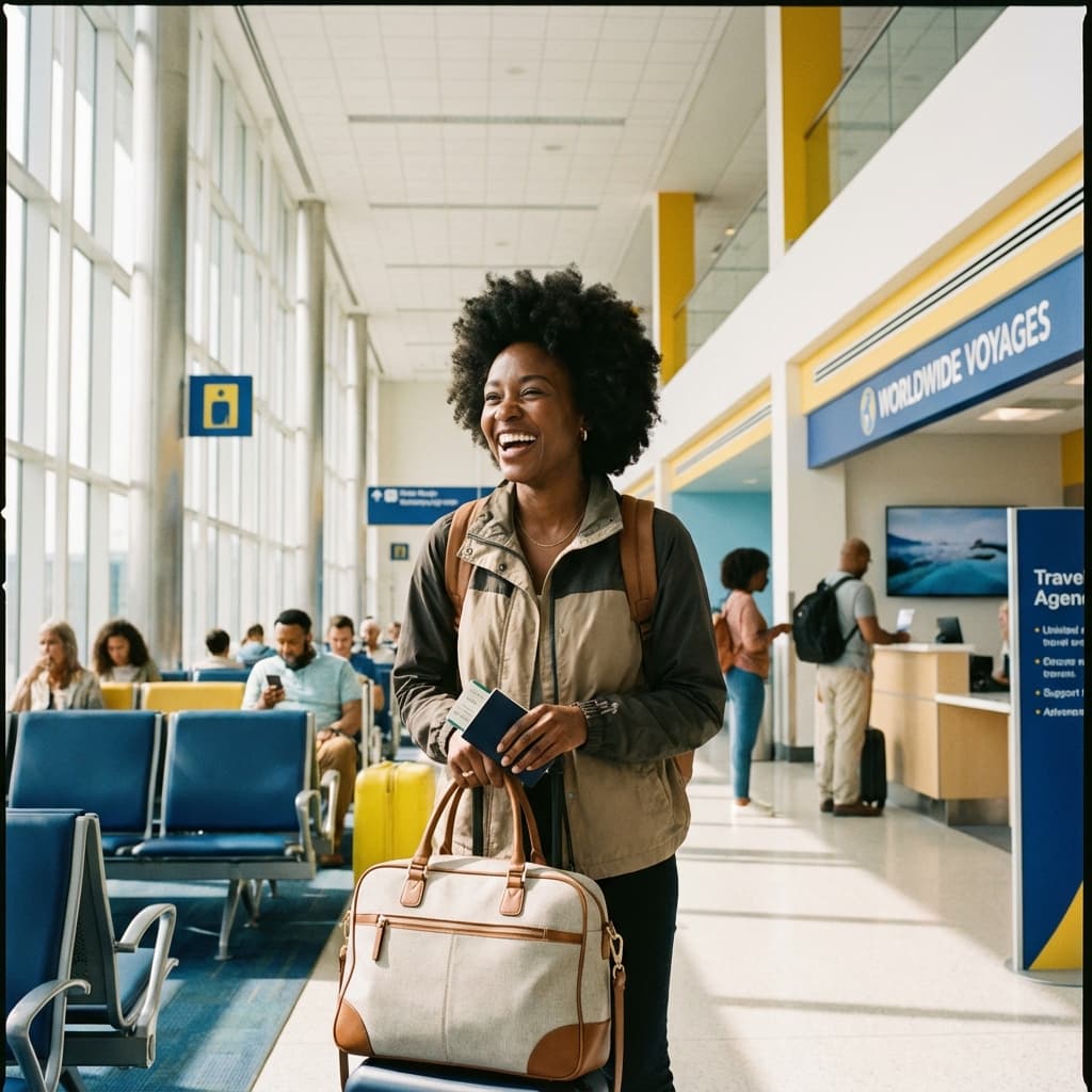 Happy traveler with passport